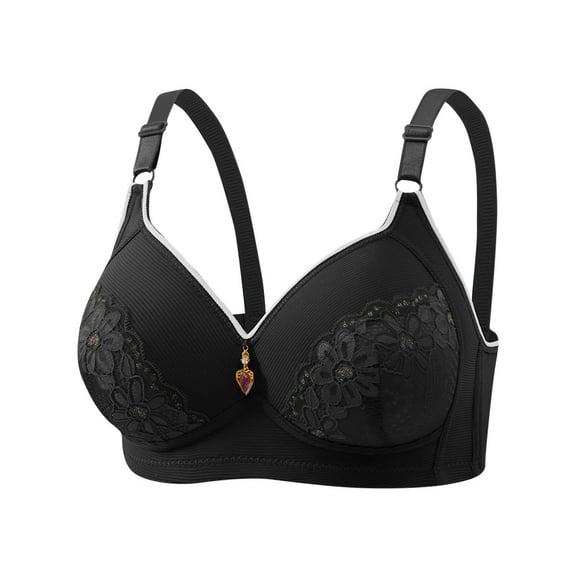Ashirexll Bras for Women No Underwire, Comfortable Bras for Women, Printing Seamless Nude Lifting Soft Support Bra for Women Everyday Bras Black L