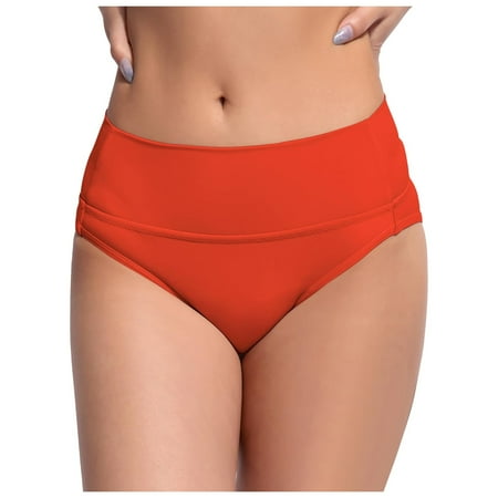 KONDYS Women Black High Waisted Bikini Bottoms Retro Basic Full Coverage Swimsuit Mid-Waist Bathing Suit Bottom Beachwear Swimwear Trendy