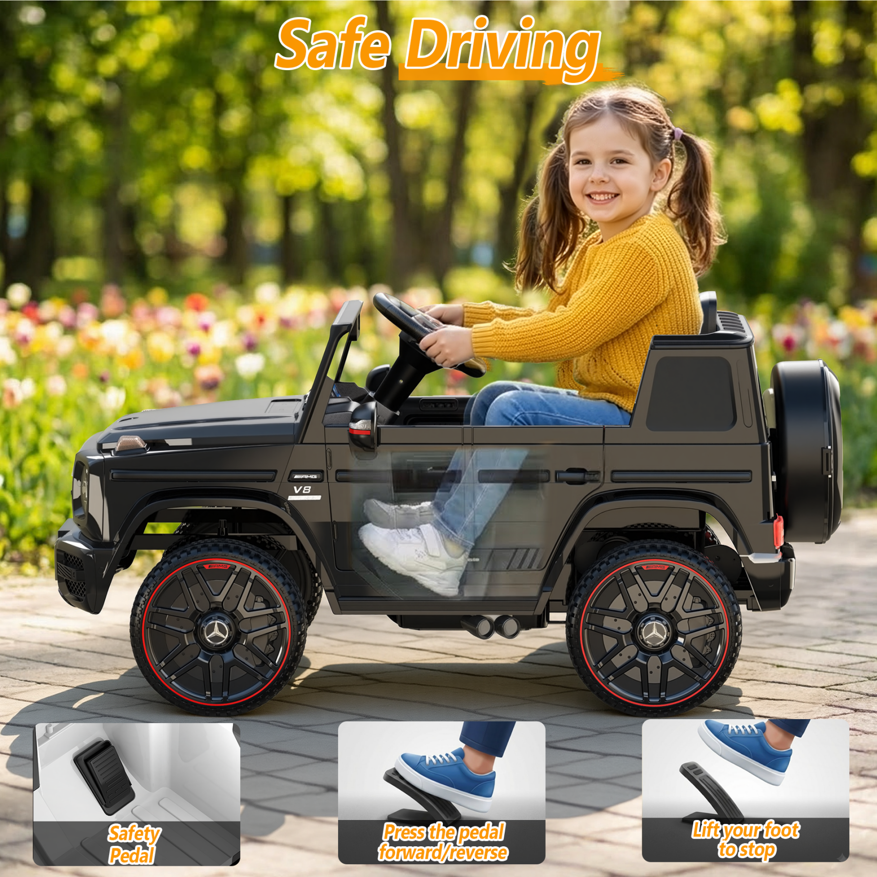 East doll 12V Power Ride on Toys for Toddlers, Kid Electric Car, G63 G Wagon Licensed Mercedes-Benz with Remote Controls, Aged 2-4Y,Black