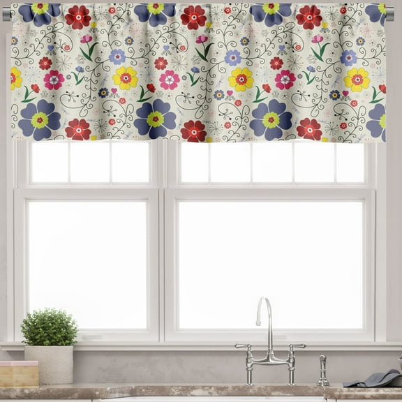 Ambesonne Floral Valance Pack of 2, Flower Butterfly Pattern, 54"X12", Multicolor