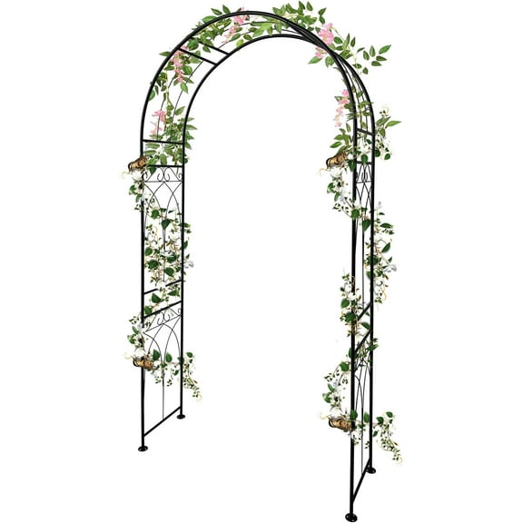 Metal Garden Arch, Outdoor Lawn Arbor with Stakes, Garden Arch Arbor Trellis for Climbing Plants, Roses, Vines, Wedding Archway Decor for Lawn, Patio,Party, Backyard, Black
