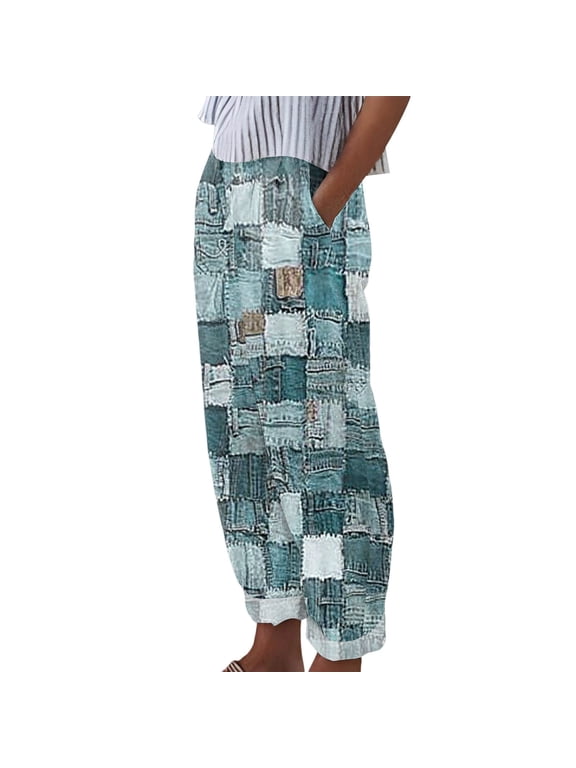 ZHUASHUM Hiking Pants Women Heart Prints Wide Leg Joggers High Waist Loose Pants Sweatpants Summer Elegance Streetwear M Green