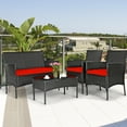 thumbnail image 4 of Gymax Ensemble de Mobilier d'Extérieur 4 Pcs, Ensemble de Conversation en Rotin pour Patio avec Coussin Rouge, 4 of 10