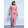 thumbnail image 5 of Women'S 2 Piece Outfit V Neck Asymmetrical Sleeveless Ruched T Shirt and Pants Going Out Set Pink M, 5 of 8