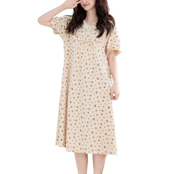 SWSMCLT Women's Cotton Nightgowns Pajamas Dress Plus Size Summer V Neck Ruffle Cute Night Gown Short Sleeve Fashion Style1 Large
