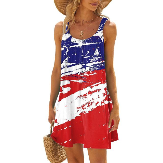 WILLBEST Robe avec S Femmes Robe d'Été de Plage Sans Manches Imprimée Décontractée Bord de Mer Mini Robe