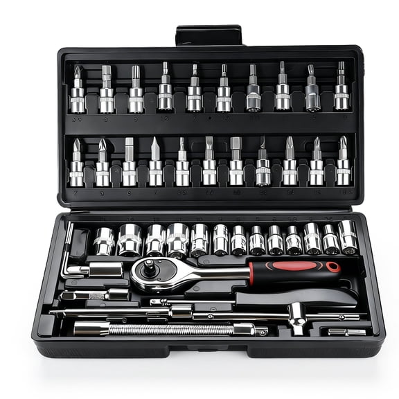 Goobetter 46-Piece Socket Wrench Set,1/4 inch Metric Socket Set and Ratchet Wrench Set with Extension Bar for Auto Repair & Home Use,with Black Storage Case
