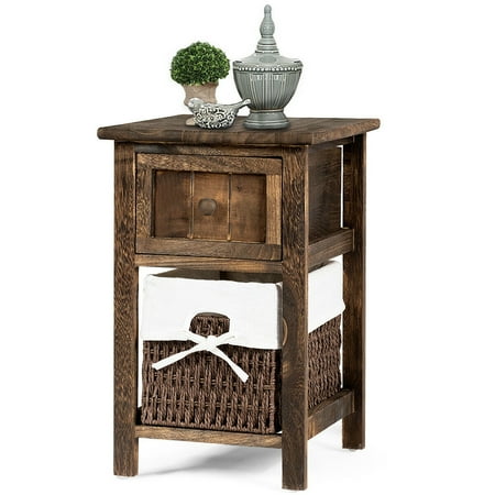 Small Brown Nightstand Gymax Mini Nightstand Wooden Bedside End Table W/Drawer Living Room Kid Nightstand Brown ()