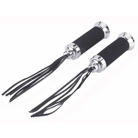Grips Foam W/Streamers Black/Chrome. Bike grips, bicycle grips, lowrider grips, beach cruiser grips, mountain bike grips