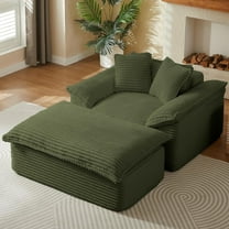 Lovableguy Modern Oversized Chaise Lounge Chair Indoor,Corduroy Deep seat Single Lounge Sofa with Ottoman,Sleeper Couch for Living Room,Bedroom,No Assembly Required,No Assembly Required,Green