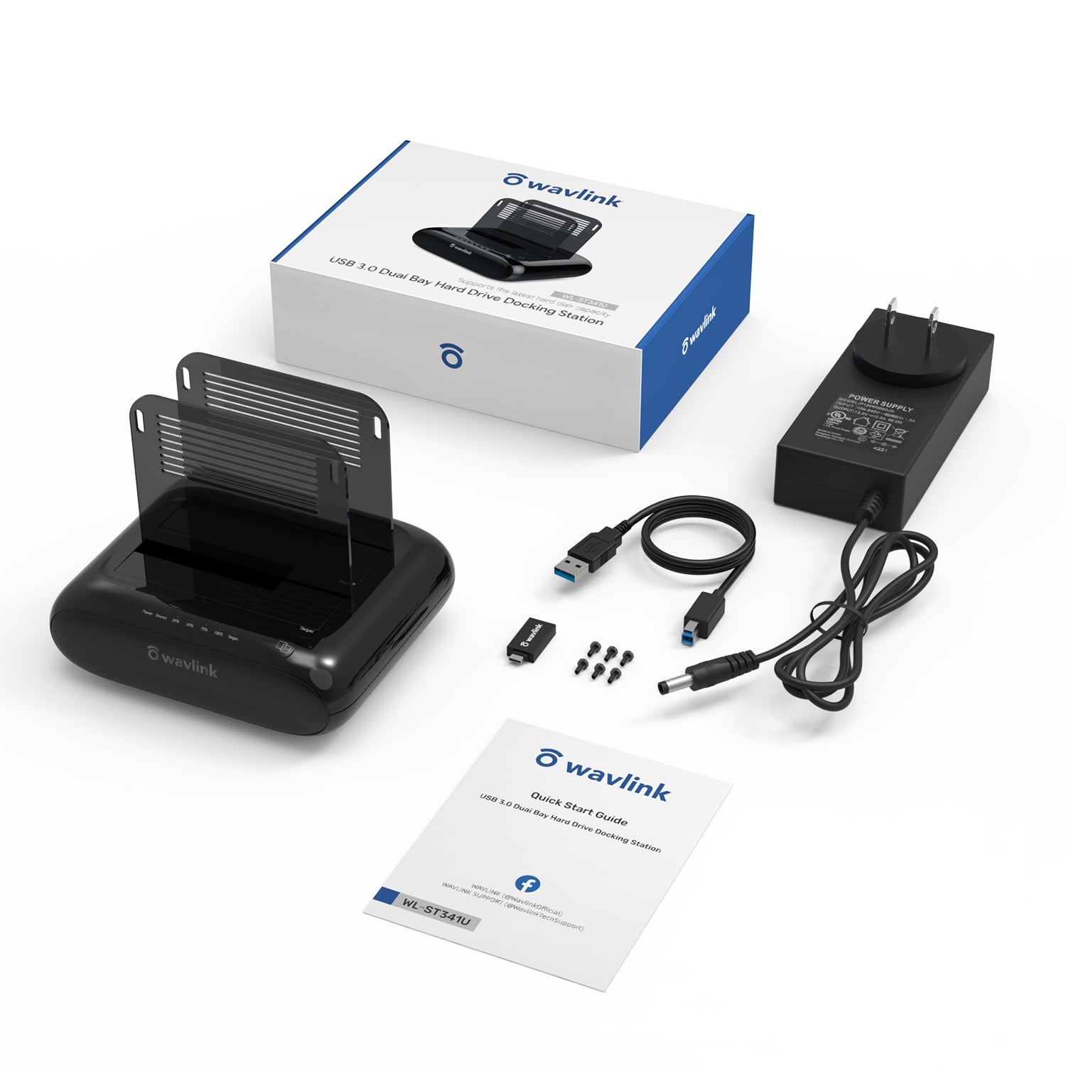 Wavlink External Hard Drive [ 2x16TB ] Dock, 5Gbps USB 3.0 to SATA I/II/III Dual Bay Hard Drive Adapter with Offline Clone Function
