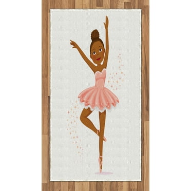 Retro Area Rug, Ballerina Dancing Daughter Classic Performance Hobby Birthday Kids Baby Theme, Flat Woven Accent Rug for Living Room Bedroom Dining Room, 4' X 5.7', Brown Rose, by Ambesonne