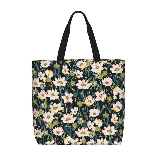 Fotbe Flowers Bolsa Tote con Estampado para Mujer, Bolsos con Cremallera, Bolsa de Hombro Casual de Gran Capacidad con Bolsillos Internos