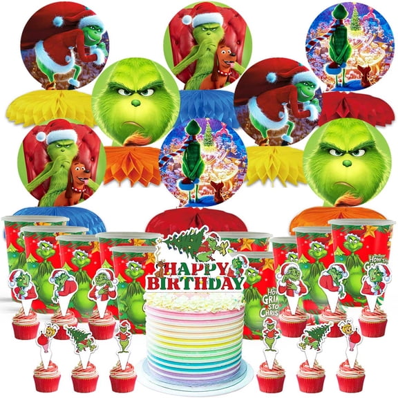 How the Grinchch Stole Christmas Party Supplies Decor Cups Fans Decorations Honeycomb Centerpieces Cake Toppers