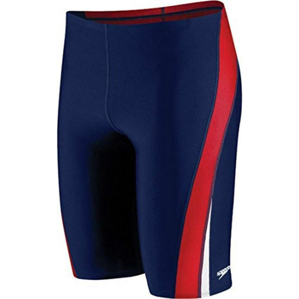 Speedo Speedo Big Boys' Endurance+ Youth Launch Splice Jammer Swimsuit, Navy/Red/White, 24/8