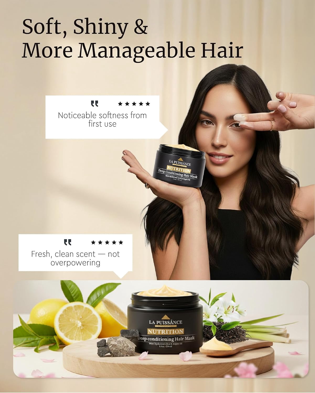 LA PUISSANCE Premium Argan Oil & Hyaluronic Acid Hair Mask – Deep Conditioning Anti-Frizz Treatment for Dry & Damaged Hair 8.45 fl oz