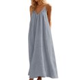 thumbnail image 6 of JIAYUE Women's Dress V Neck Spaghetti Strap Solid Color Linen Long Dresses Loose Fit Flowy Casual Sundress Sleeveless Vacation For Beach Holiday Everyday Wear, 6 of 9