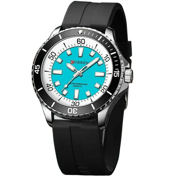 CURREN 8448 Men Fluorescent Blue Quartz Silicone Sports Watch Casual Luminous Hands Wristwatch