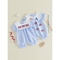 thumbnail image 3 of Cenuakty Baby 4th of July Romper Stripe Print America Flag Embroidery Short Sleeve Cape Collar Bodysuit, 3 of 9