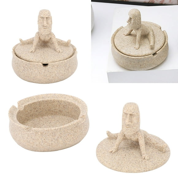 Ashtray Resin Easter Island Moai Statue Ashtray Decorative Quirky Moai Ashtray Home Decor Table Desktop Ornament With Lid