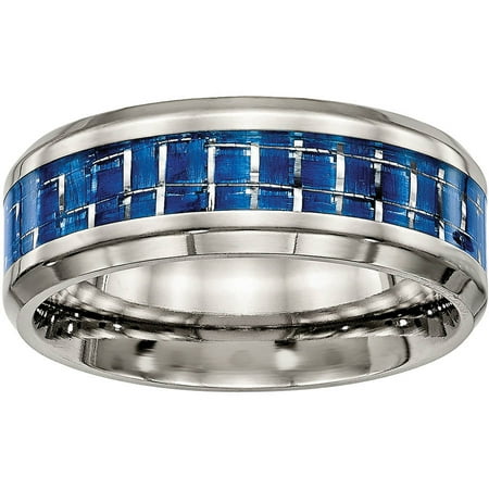 Primal Steel Titanium Polished Blue/White Carbon Fiber Inlay Ring