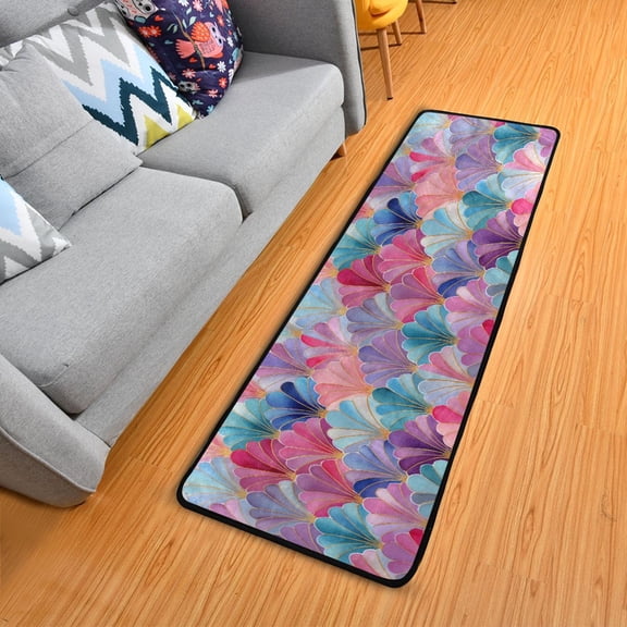 Elegant Fan Pattern with Pastel Color Long Floor Mat Runner Rug Area Rug Carpet Water Absorbent Non-Slip 72" x 24"
