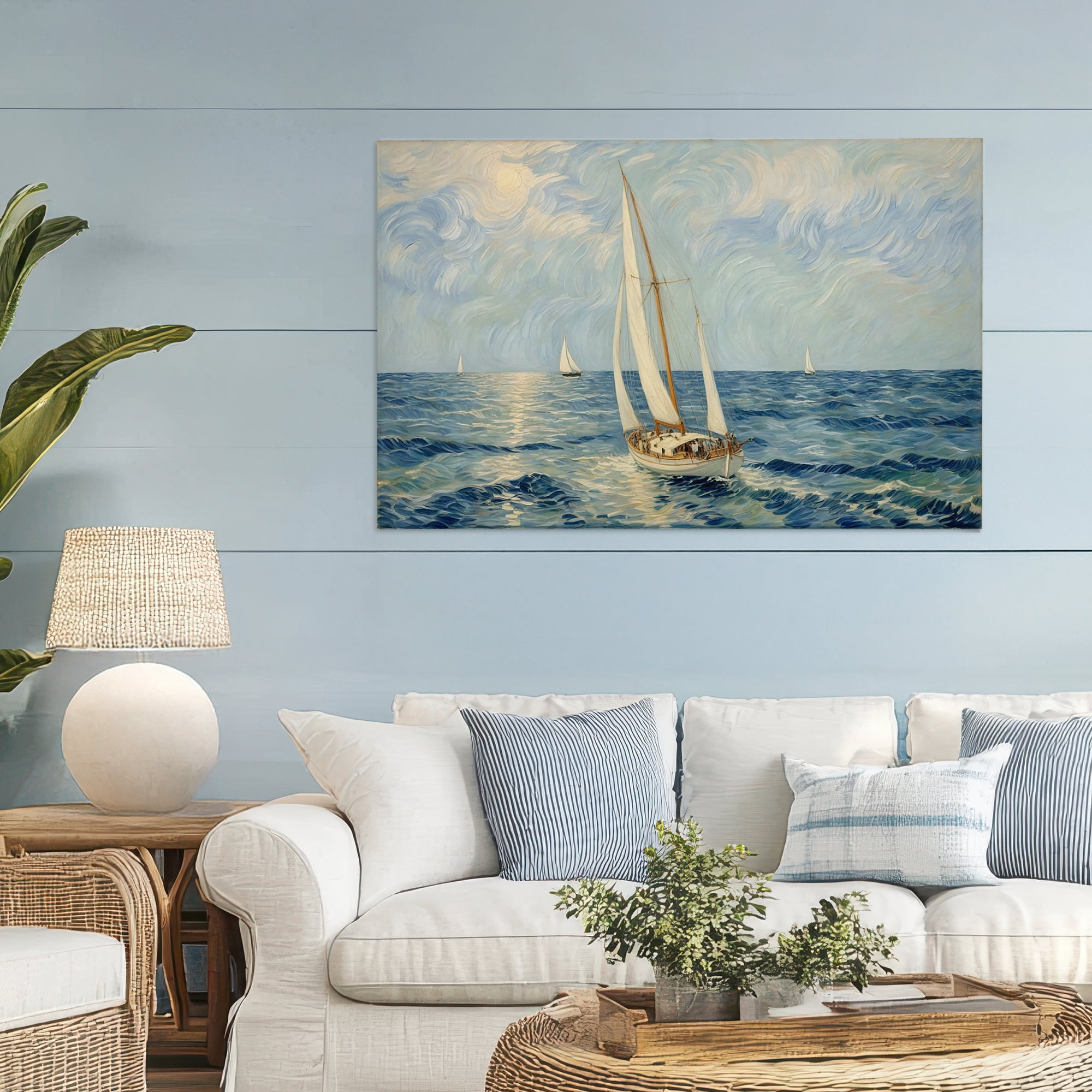Stupell Industries Sailing Yacht on Blue Sea Canvas Wall Art, design by Angie Hawke