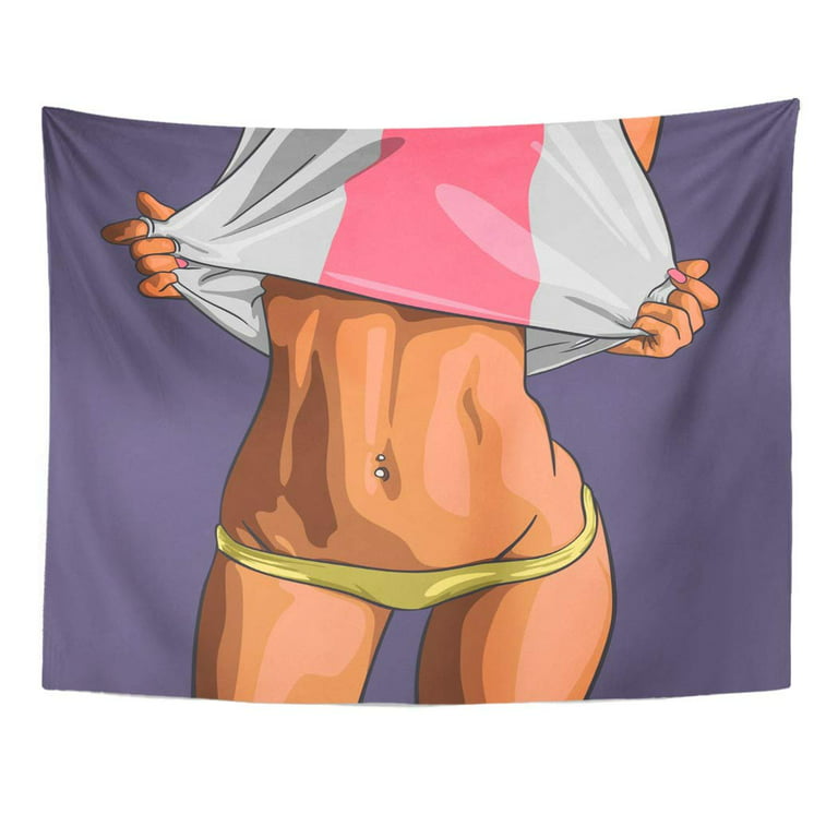 UFAEZU Boobs Sexy Young Woman Shows Beautiful Tummy Tits Adult Attractive  Belly Wall Art Hanging Tapestry Home Decor for Living Room Bedroom Dorm  51x60 inch 