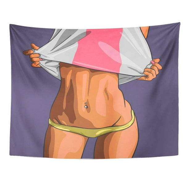 POGLIP Boobs Sexy Young Woman Shows Beautiful Tummy Tits Adult Attractive  Belly Wall Art Hanging Tapestry Home Decor for Living Room Bedroom Dorm