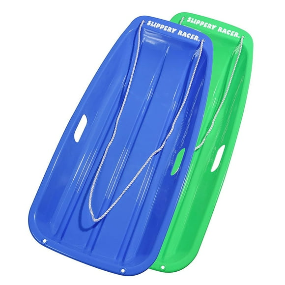 Slippery Racer Downhill Sprinter Toboggan Snow Sled, Blue/Green (2 Pack)