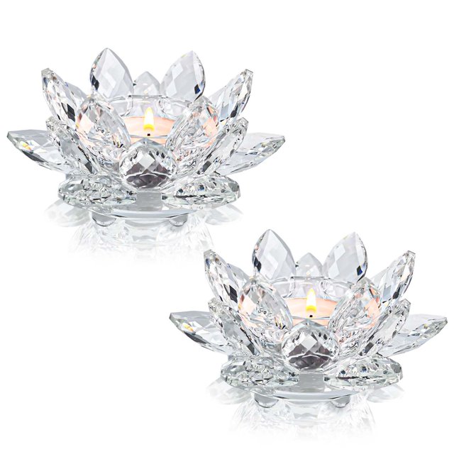 Portavelas Kolnlala con forma de flor de loto de cristal, 2 unidades, decorativo