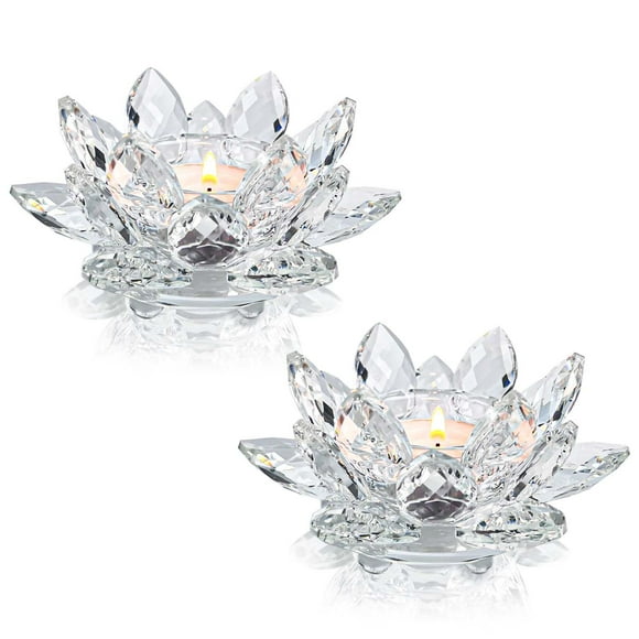 Portavelas Kolnlala con forma de flor de loto de cristal, 2 unidades, decorativo