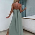 thumbnail image 4 of Kvture Women's Spaghetti Strap Maxi Dress Loose Fit Casual Solid Color Slit Hem Cami Dress Lightweight Summer Beach Green, 4 of 6