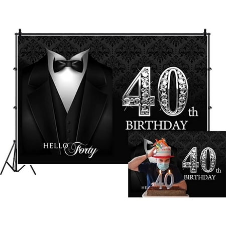 Image of 9x6ft Happy 40th Birthday Backdrop for Man 40th Birthday Party Hello Forty Tuxedo Background Decor Diamonds