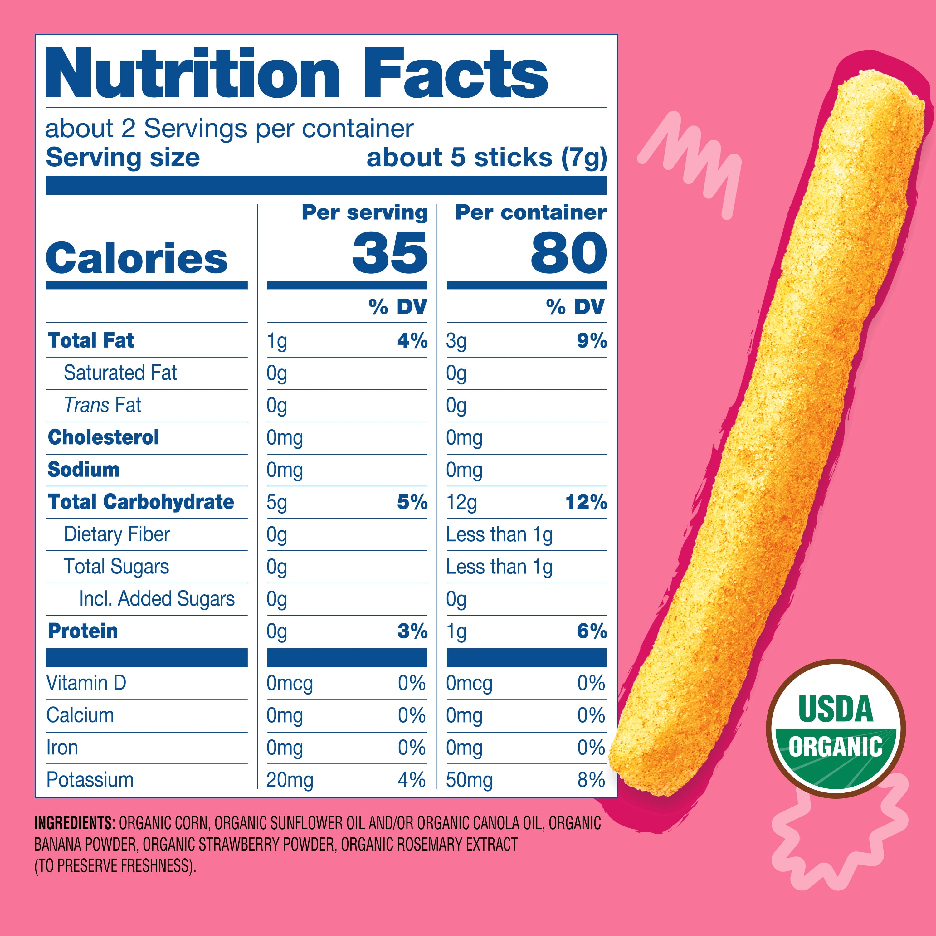 (5 pack) Earth's Best Organic Teething Crunchy Sticks Strawberry Banana Puffed Baby Snack, 0.56 oz Bag