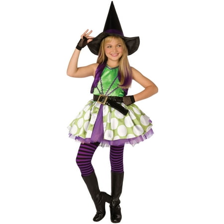 Living Fiction Deluxe Polka Dot Witch 3pc Girl Costume, Green