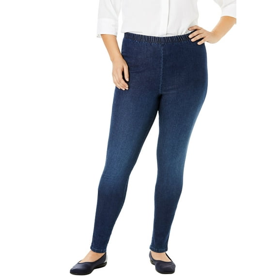 Woman Within Plus Size Tall Pull-On Elastic-Waist Stretch Fineline Denim Jeans