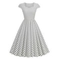 thumbnail image 1 of Birdeem Robe Évasée Décontractée pour Femmes à Pois, Manches Courtes, Encolure Carrée, 1 of 12