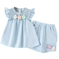 thumbnail image 2 of Girls' Floral Summer Playwear Set Short Sleeve Bow Outfit Play Clothing Matching, 2 of 6