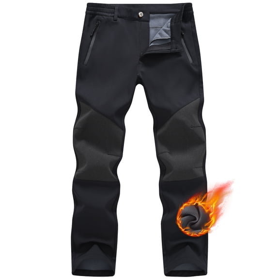 Tyhengta Mens Winter Pants Snow Ski Waterproof Softshell Snowboard Pants Outdoor Hiking Fleece Lined Zipper Pockets Black 36