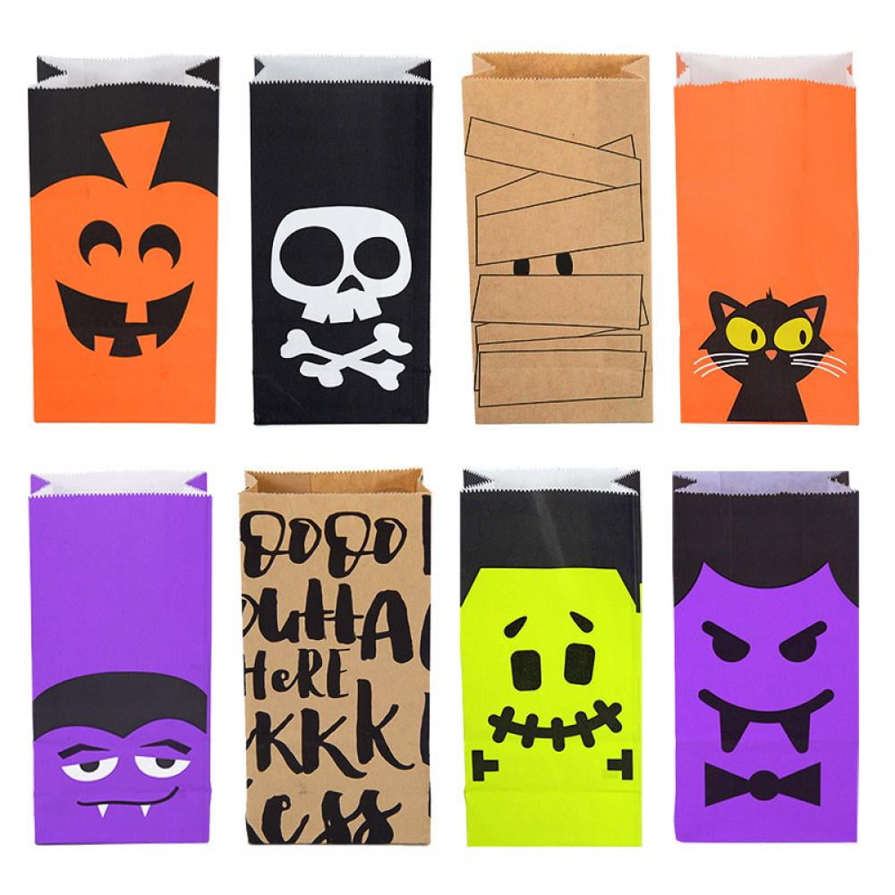 10PCS Halloween Trick or Treat Gift Bags Bulk, Small 7x3.5 Inch Food Safe Paper Halloween Pastry Cookie Goodie Candy Bags, Haunted House Party Favor ...