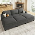 thumbnail image 3 of HONBAY 94” Corduroy Gray Sectional Sofa Bed Convertible Sleeper Sofa with Storage Ottomans for Living Room, 3 of 8
