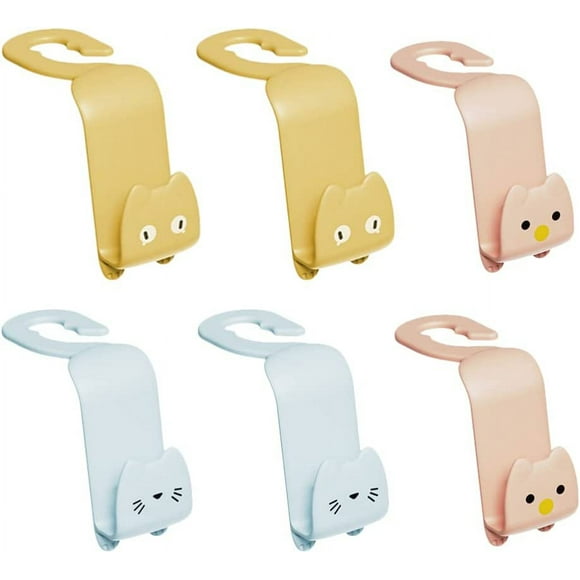 6 Pcs Crochet d'Appui-tête de Siège de Voiture Dessin Animé Mignon Organisateur de Siège Arrière Universel Crochet de Rangement pour Sac Sac à Main Tissu Épicerie
