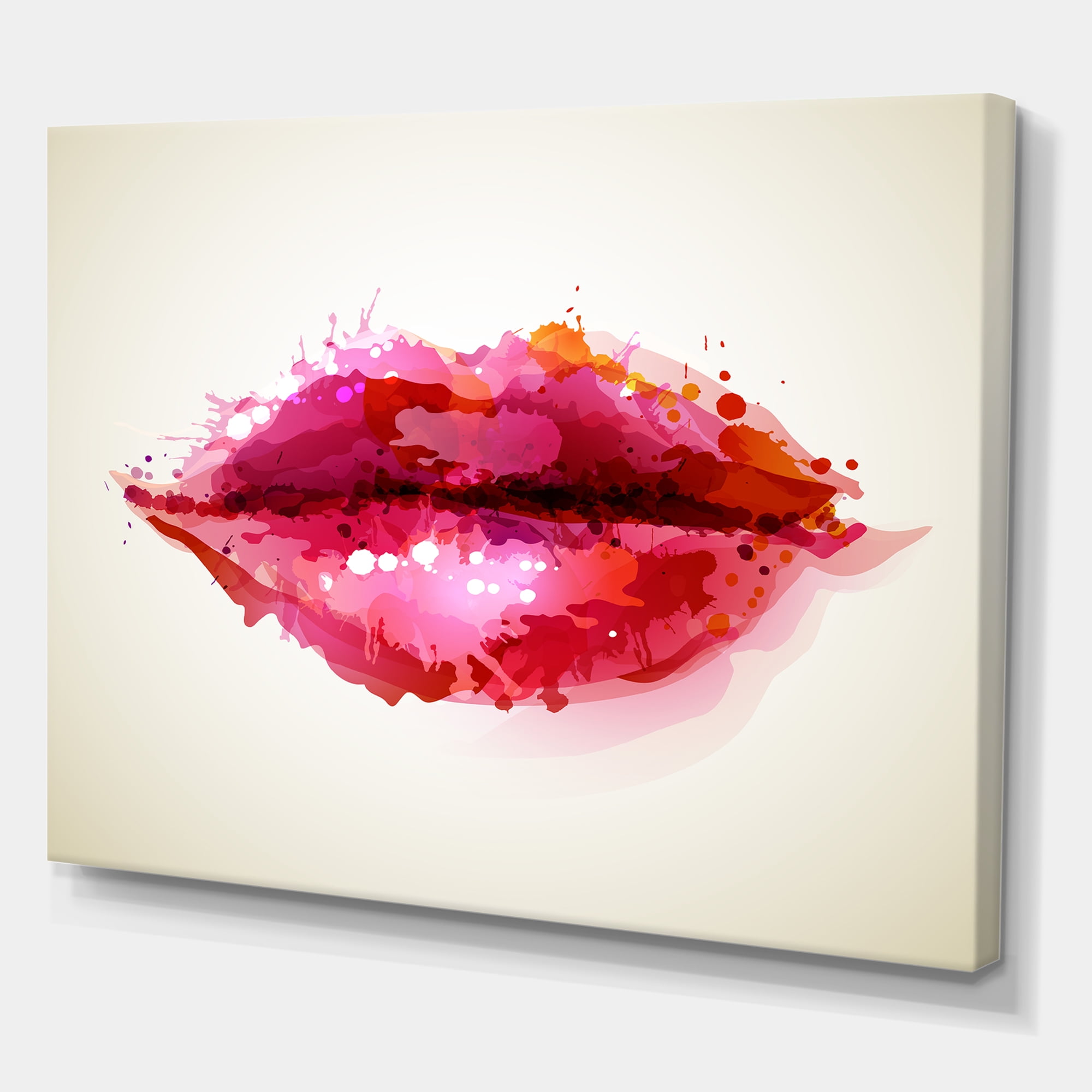 Designart ' Red Girl Lips Formed By Abstract Blots ' Modern Canvas Wall Art Print