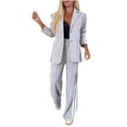 thumbnail image 2 of FRSASU Women's 2 Piece Color Blocked Blazer Outfits Business Casual Oversized Jacket Wide Leg Work Pants Dressy Suit Set Gray XL(XL), 2 of 9