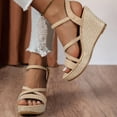 thumbnail image 2 of Rokment Women's Platform Wedge Dressy Sandals Stylish Casual Cross-Straps Espadrilles Chunky Heeled Beach Strappy Summer Shoes for Ladies Vacation Beige Size 6, 2 of 6