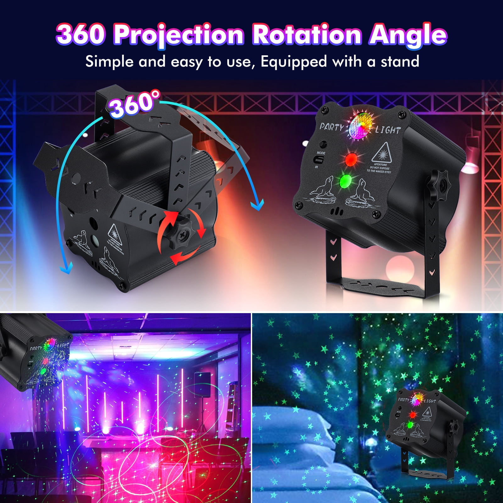 Strobe Light Disco Stage Party Lights, DJ Lights with Remote Control & Sound Activated RGB Flash, 2024 Upgraded USB Powered Club Light Rave Stage Light Projector Effect for Parties Halloween Bar KTV
