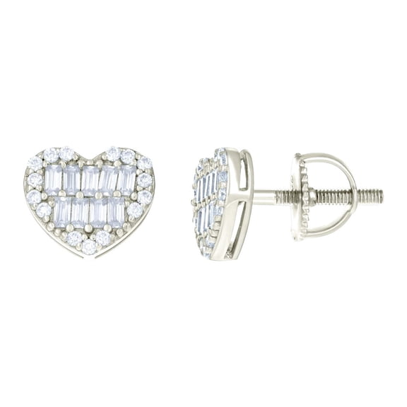 925 Sterling Silver Womens 0.16ct Round 0.51ct Baguette Moissanite Love Heart Stud Earrings 7.5x8.6mm Wide Stud Earring