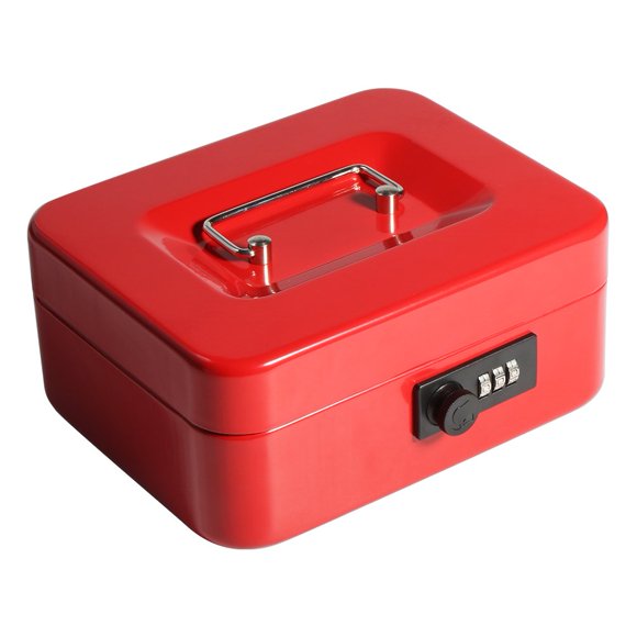 Decaller Boîte à Billets avec Cadenas à Combinaison, Petite Boîte Métallique Sécurisée à Verrouillage avec Plateau à Argent, 7 4/5 Pouces x 6 4/5 Pouces x 3 3/5 Pouces, Rouge, QH2006S