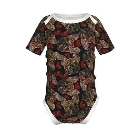 

Coaee Hearts and French Bulldog for Soft Baby Short-Sleeve Bodysuit Baby Climbing Clothes Baby Girls Boys Bodysuit Romper-3 Months